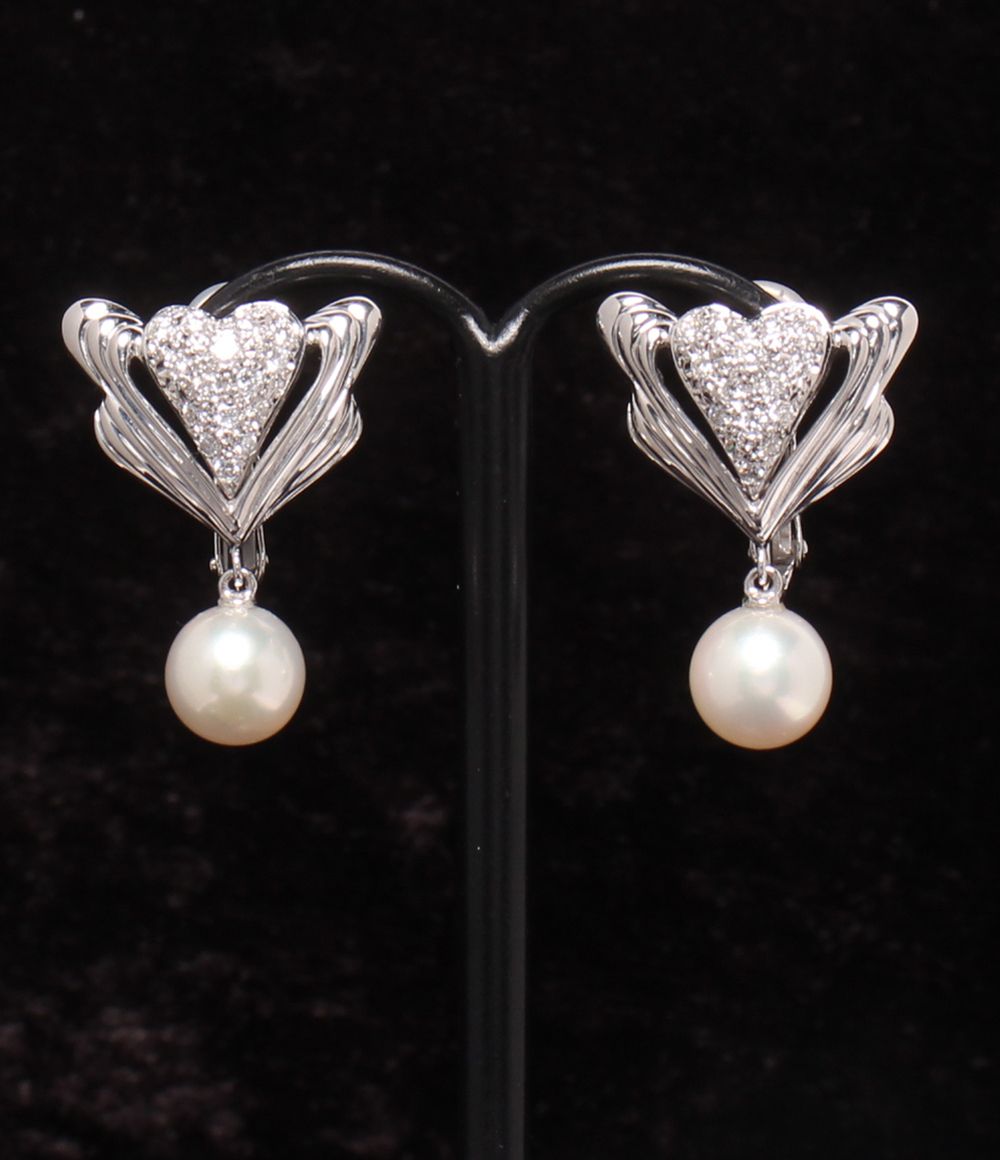 美品 ミキモト イヤリング K14WG K18 パール7.5mm ダイヤ 0.34ct レディース MIKIMOTO 154,385円