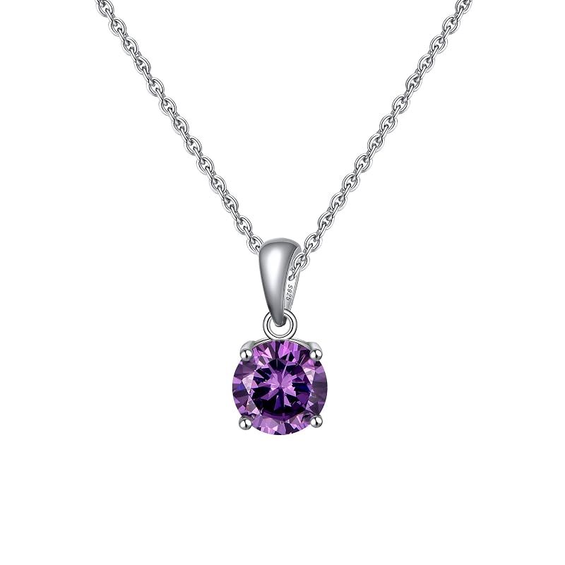 Bellitia Jewelry 誕生石 ネックレス 可愛い シンプルな宝石 ペンダント アメジスト (紫水晶) 2月 シルバー925 レディース 45cm