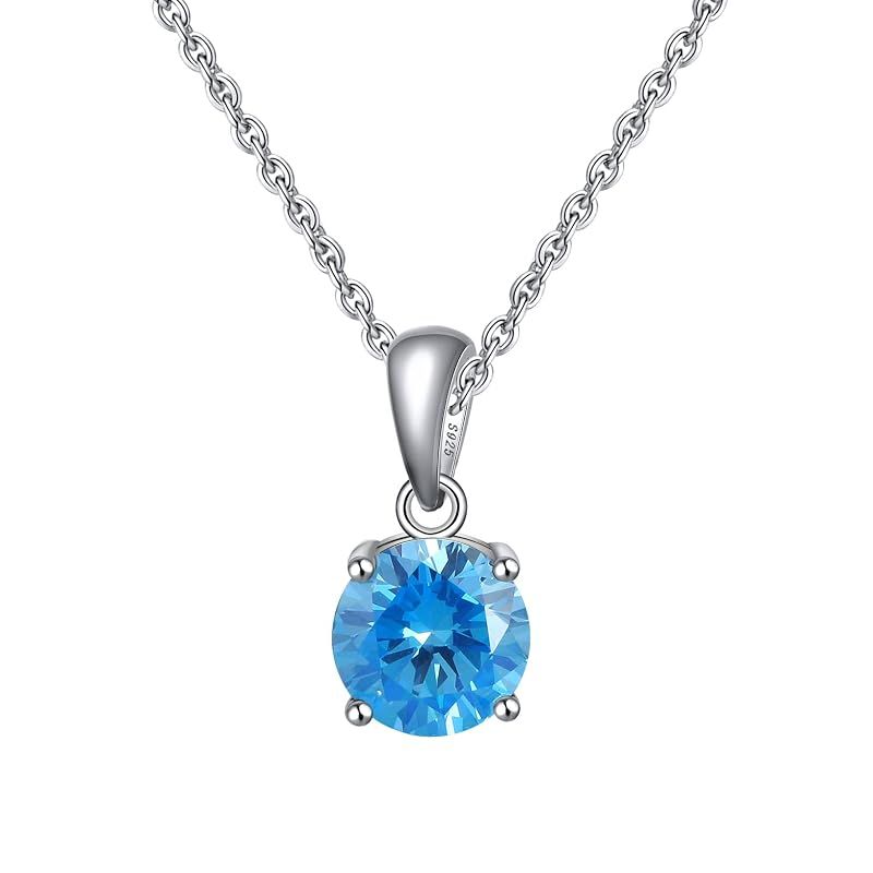 Bellitia Jewelry 誕生石 ネックレス 可愛い シンプルな宝石 ペンダント ライトブルー アクアマリン 3月 シルバー925 レディース 45cm