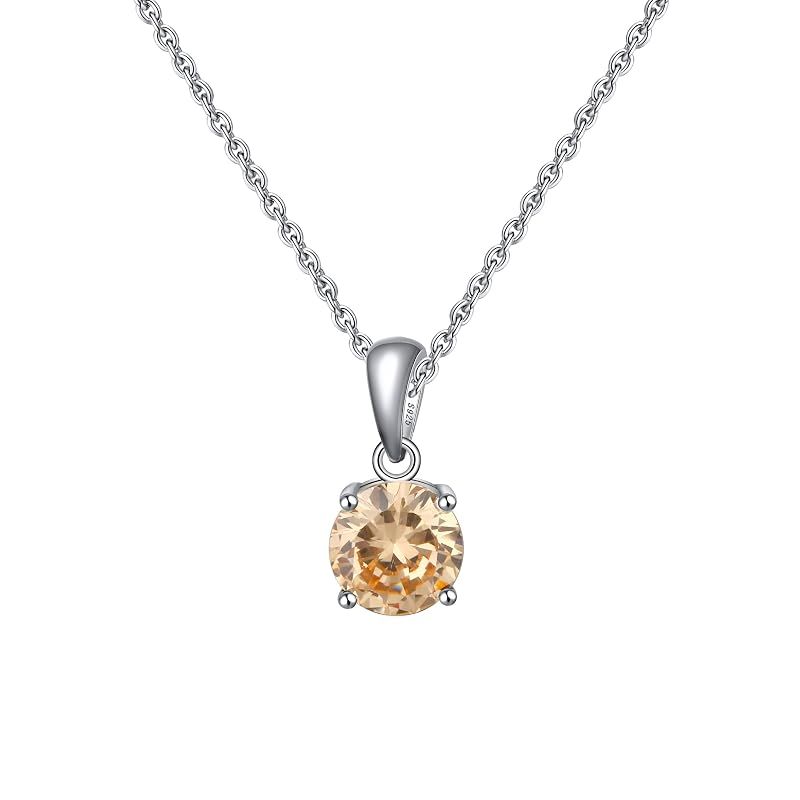 Bellitia Jewelry 誕生石 ネックレス 可愛い シンプルな宝石 ペンダント シャンパン色 トパーズ 11月 シルバー925 レディース 45cm