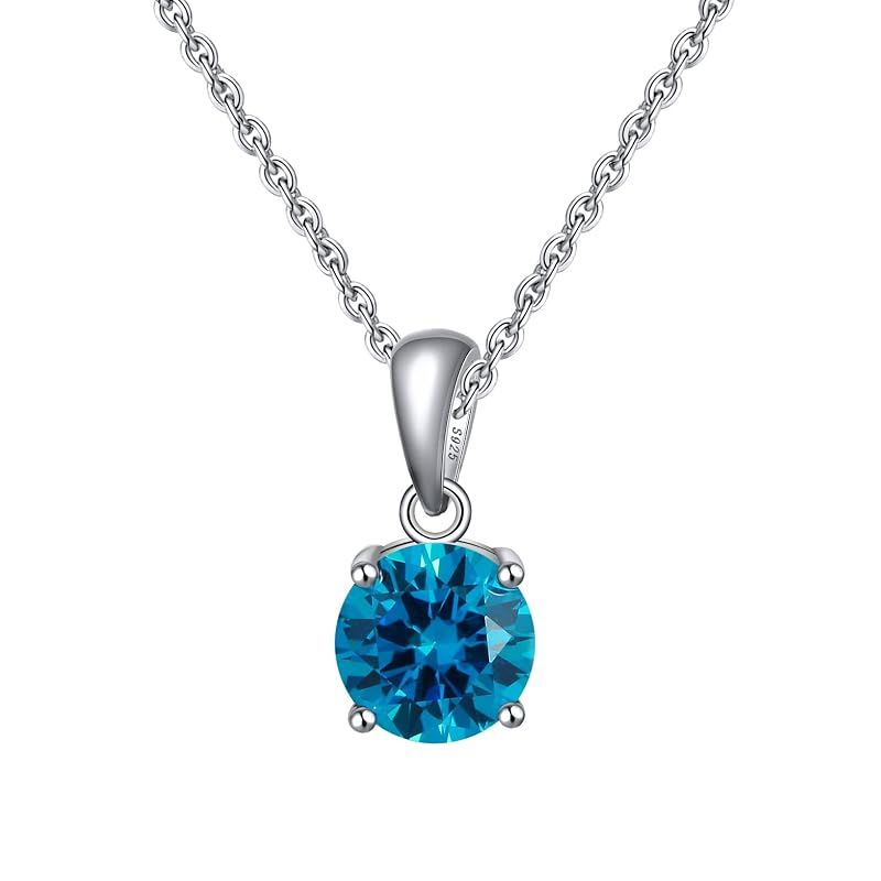 Bellitia Jewelry 誕生石 ネックレス 可愛い シンプルな宝石 ペンダント スカイブルー ターコイズ (トルコ石) 12月 シルバー925 レディース 45cm