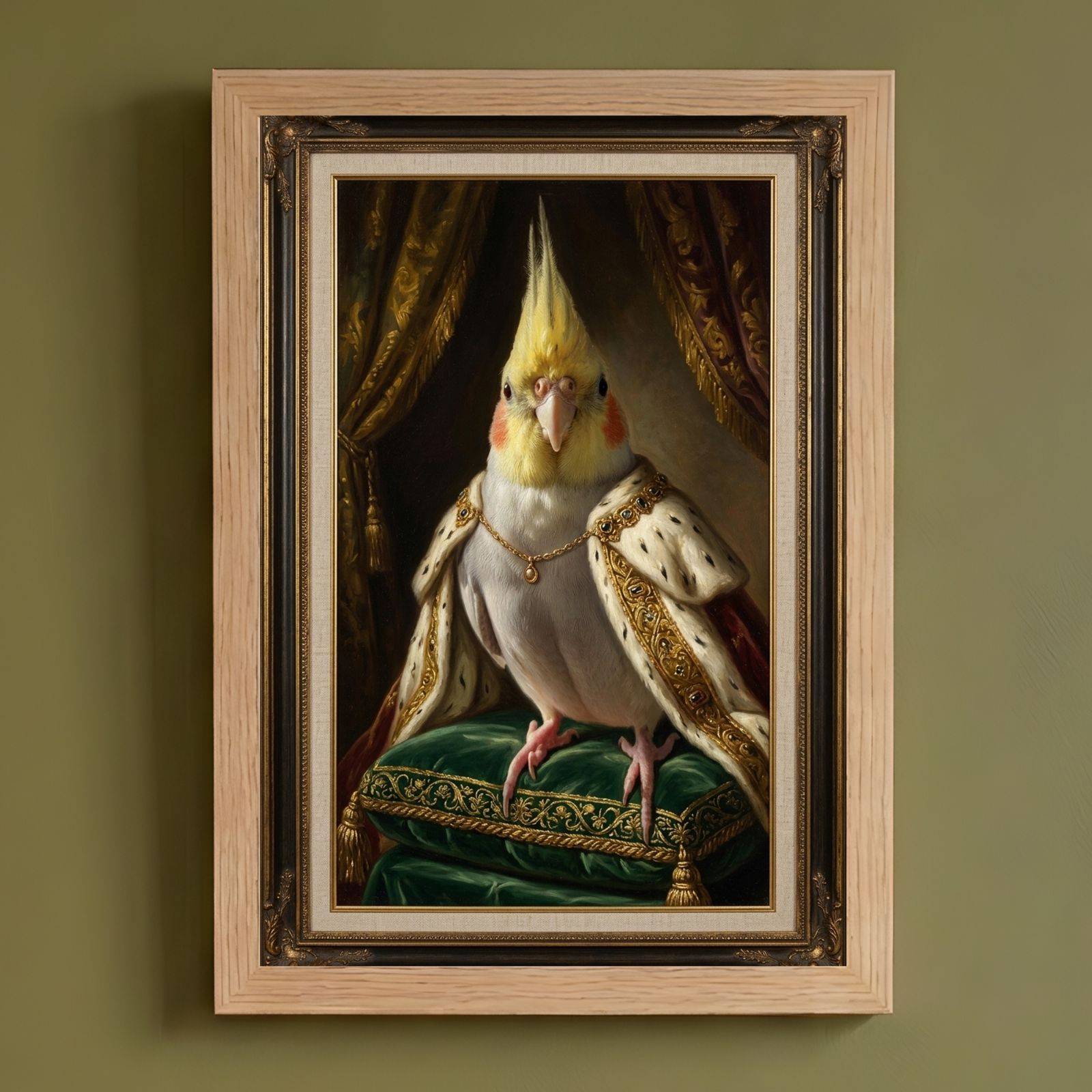 インコ（オカメインコ）のルネサンス風肖像画 A3額装 ルネサンス風