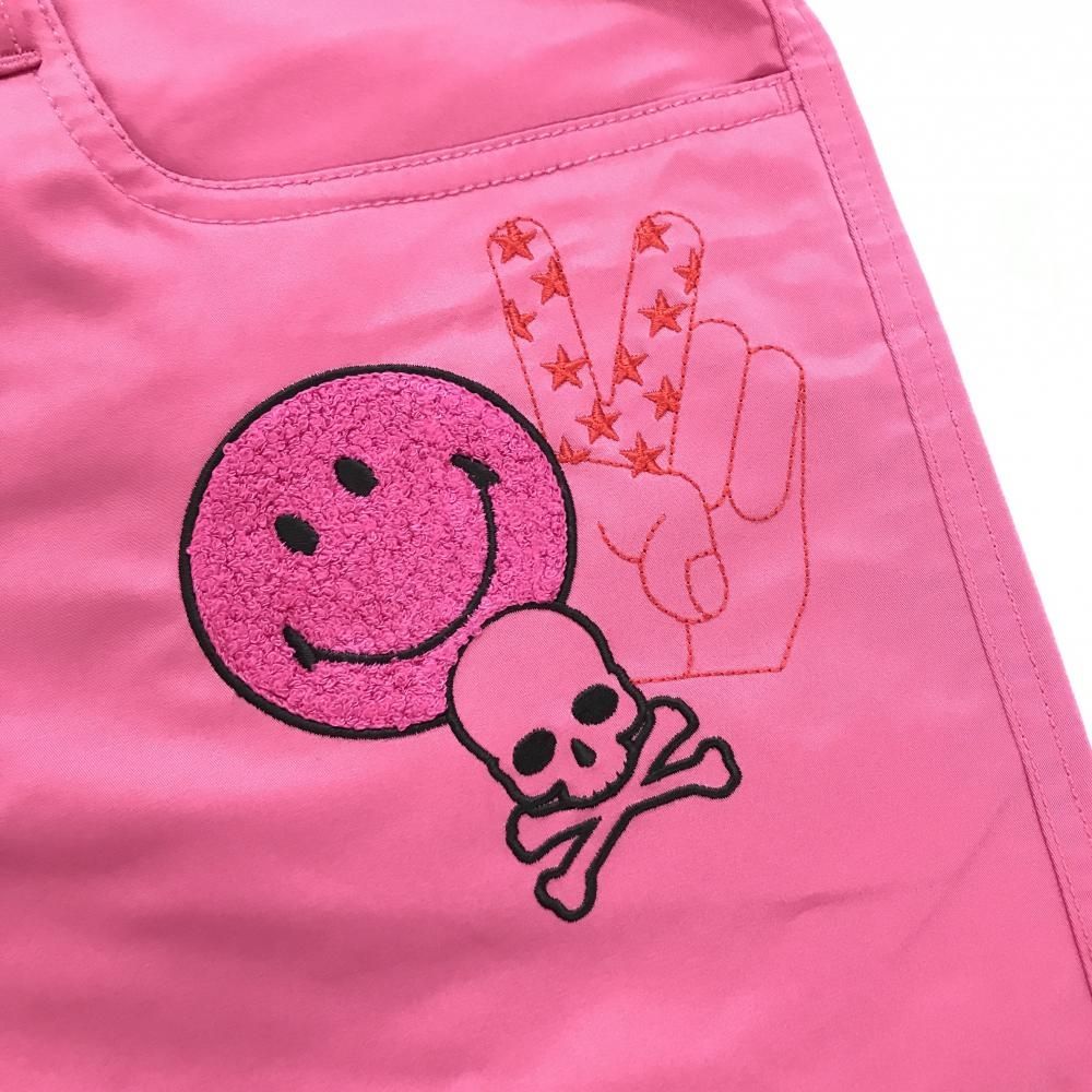 【超美品】ダンスウィズドラゴン パンツ ピンク×黒×グレー ニコちゃん スカル メンズ 2(M) ゴルフウェア Dance With Dragon