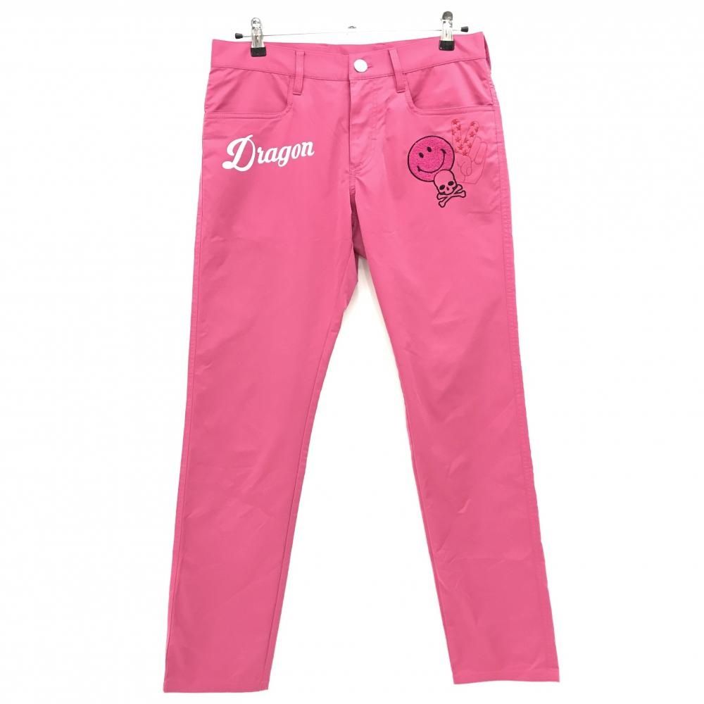 【超美品】ダンスウィズドラゴン パンツ ピンク×黒×グレー ニコちゃん スカル メンズ 2(M) ゴルフウェア Dance With Dragon