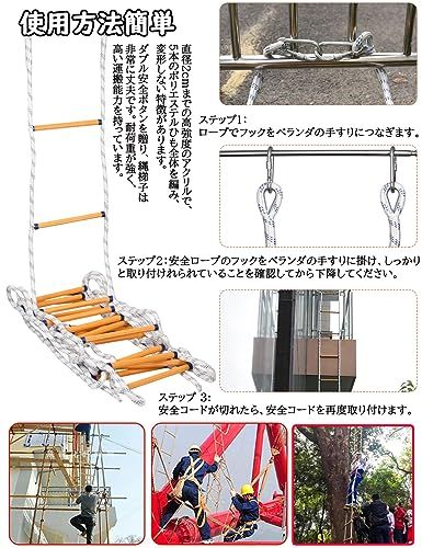 ロープラダー 柔らかい 20m 8階からも届く エスケープ 梯子 緊急 消防用 もしもの時の 緊急避難はしご 折りたたみ コンパクト収納 引っ掛けはしご マンガン鋼ダブルフック??と拡張ネジ付き 地震 津波 窓とバルコニー 装着簡単 逃げ梯子 1e96f5d1