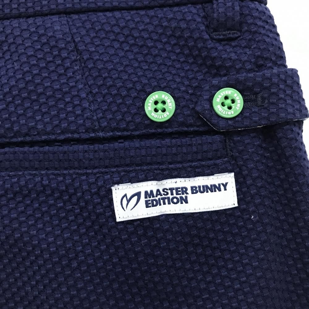 【美品】マスターバニー パンツ ネイビー 織生地 ロゴ白 メンズ 5(L) ゴルフウェア MASTER BUNNY EDITION