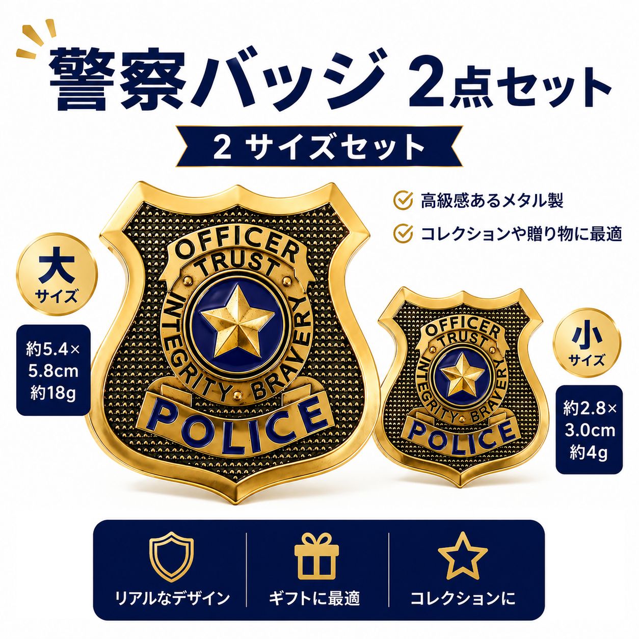 2サイズセット】ポリスバッジ 警察バッジ コスプレ ズートピア