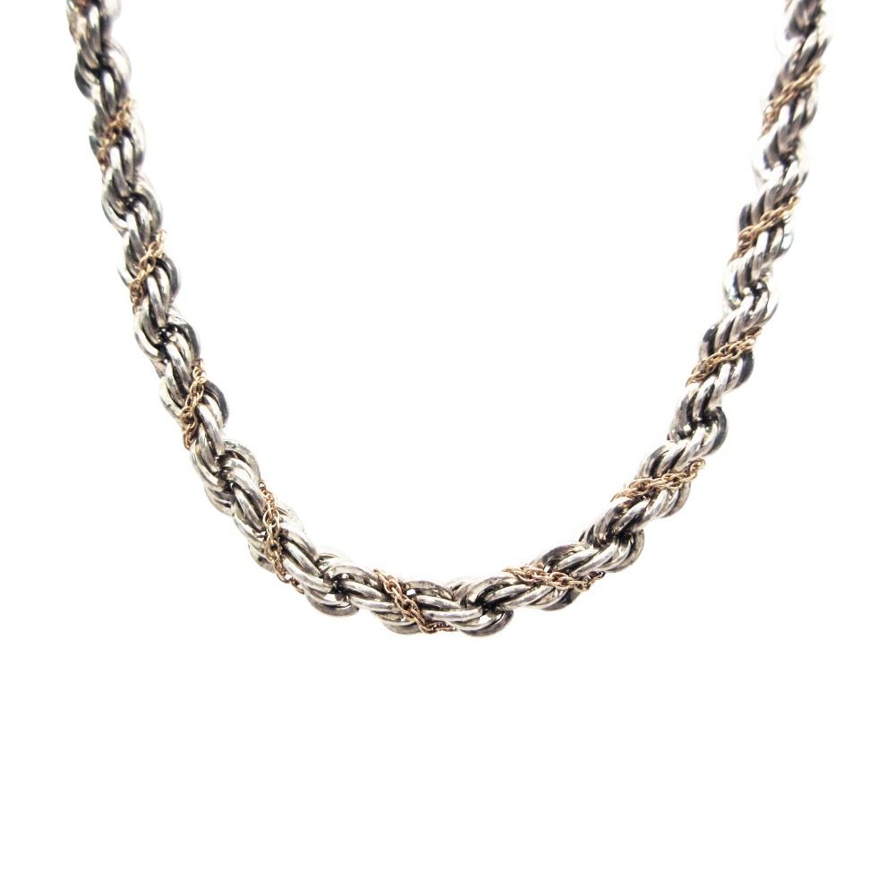 TIFFANY&Co. ティファニー ネックレス ツイストロープ チェーン ロング スクリュー 60cm 51.7g シルバー925 K18 750 シルバー メンズ レディース 【中古】