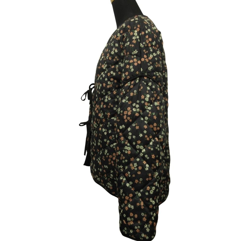 美品 ZARA ザラ キルティング ジャケット ブルゾン 花柄 中綿 S 黒
