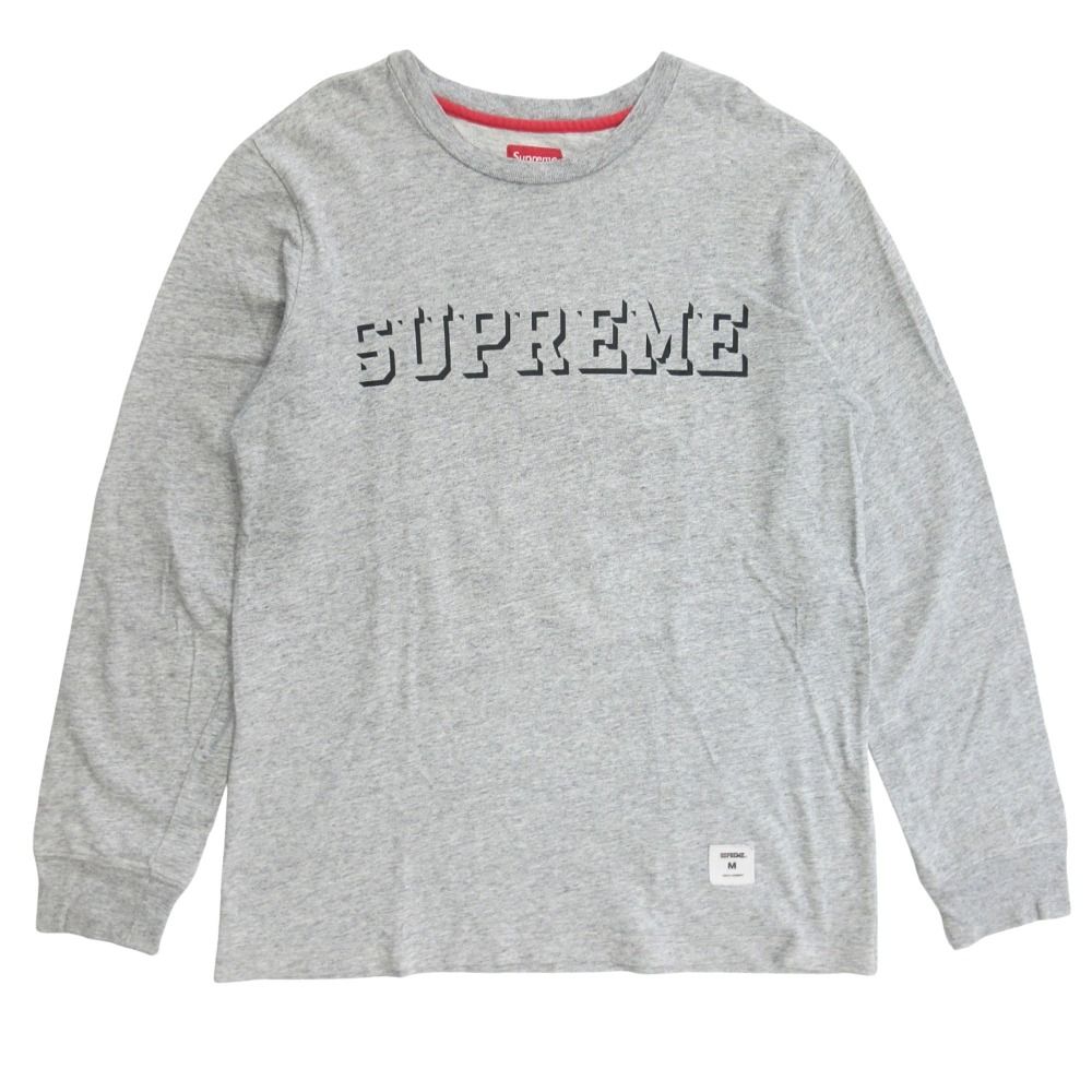 美品 Supreme シュプリーム 17AW ブロックロゴ プリント ロングスリーブ Tシャツ カットソー 長袖 丸首 クルーネック M グレー メンズ 古着 中古 USED