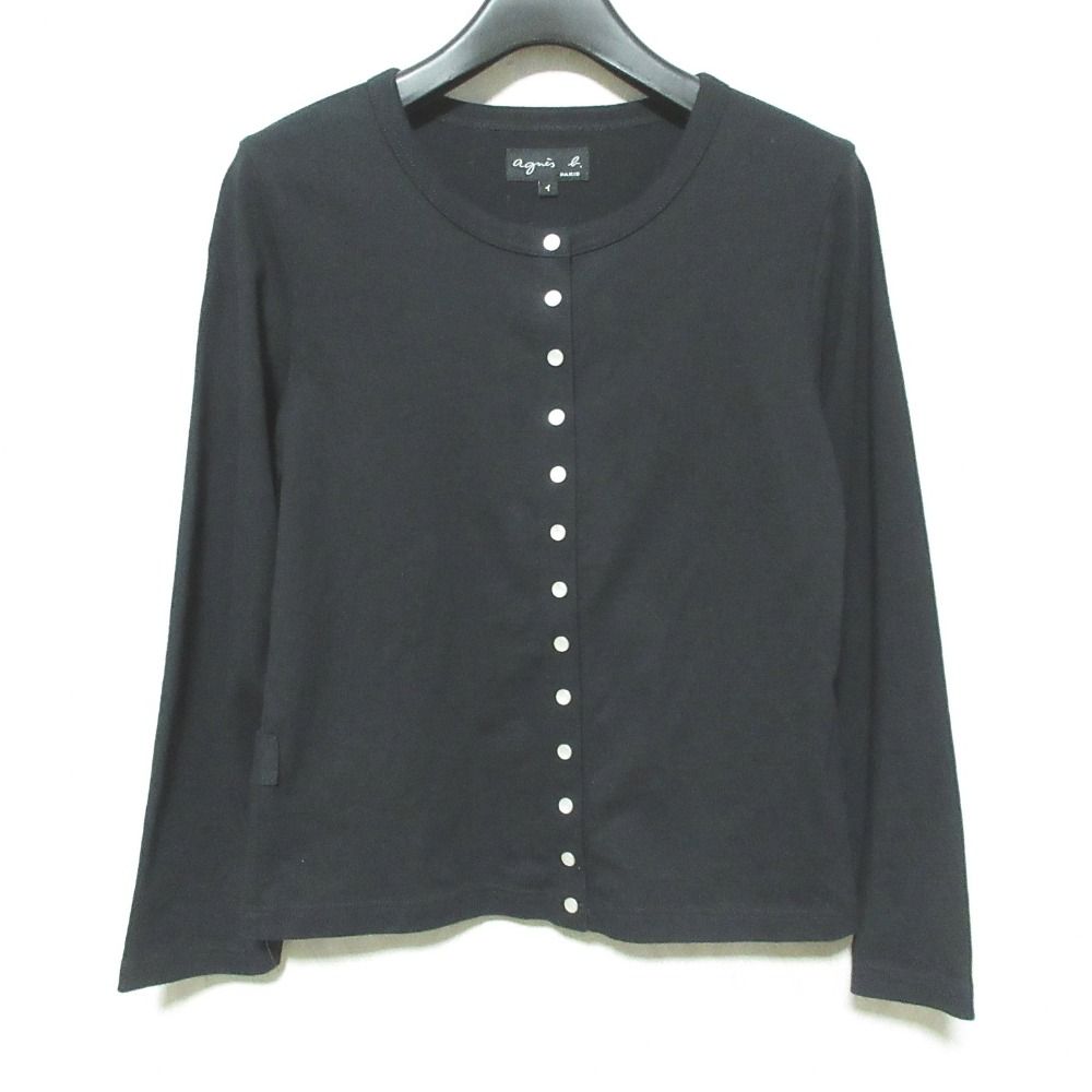 美品 24SS agnes b. アニエスベー カーディガンプレッション ED17JIY0 サイズ1 ブラック レディース 古着 中古 USED