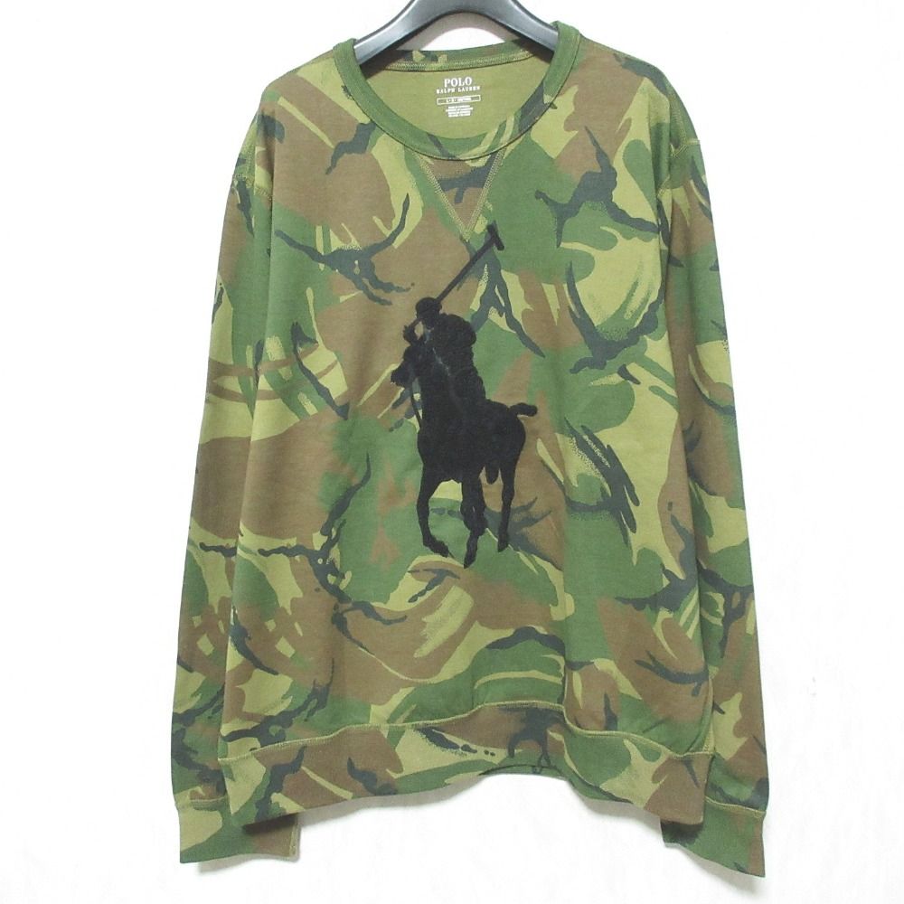 美品 POLO RALPH LAUREN ポロラルフローレン ビッグポニー アップリケロゴ カモフラプリント カットソー サイズL カーキ メンズ 古着 中古 USED