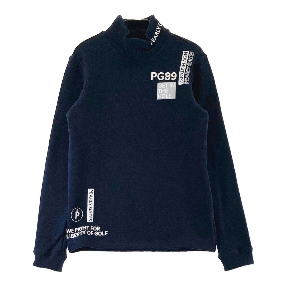 サイズ：0 PEARLY GATES パーリーゲイツ 2025年モデル ロゴプリント ハイネック長袖Tシャツ ネイビー系 [240101712268] ゴルフウェア レディース ストスト