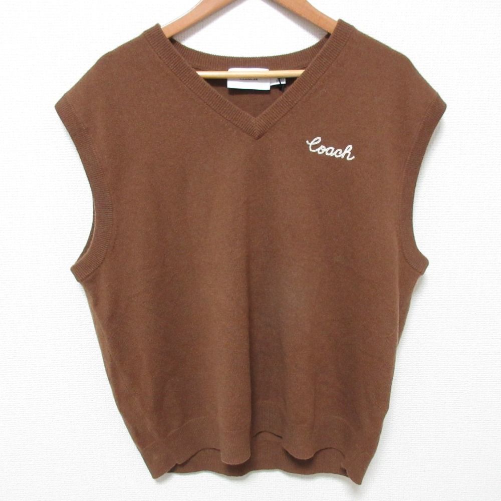 美品 COACH コーチ カシミヤ セーター ベスト CT434 サイズM ブラウン レディース 古着 中古 USED