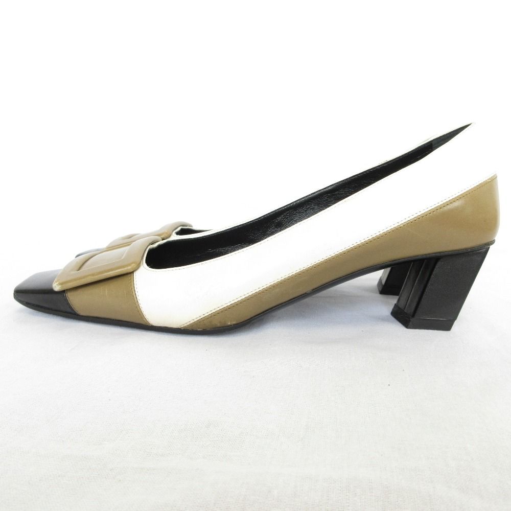 Roger Vivier ベルヴィヴィエ スクエアトゥ 太ヒール パンプス 良品 Roger vivier ロジェヴィヴィエ ベルヴィヴィエ バックル
