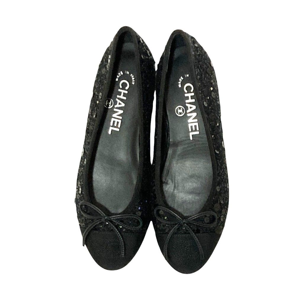 未使用 CHANEL シャネル ココマーク スパンコール バレリーナ フラット