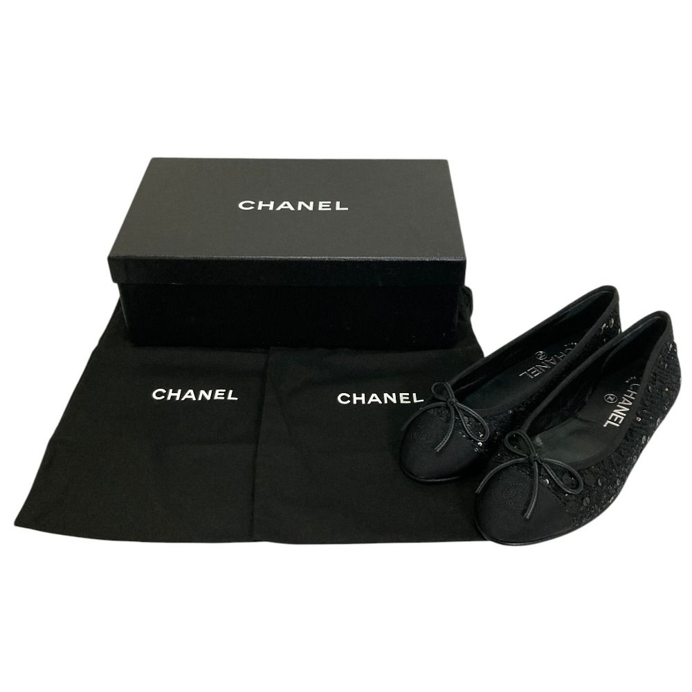 未使用 CHANEL シャネル ココマーク スパンコール バレリーナ フラット