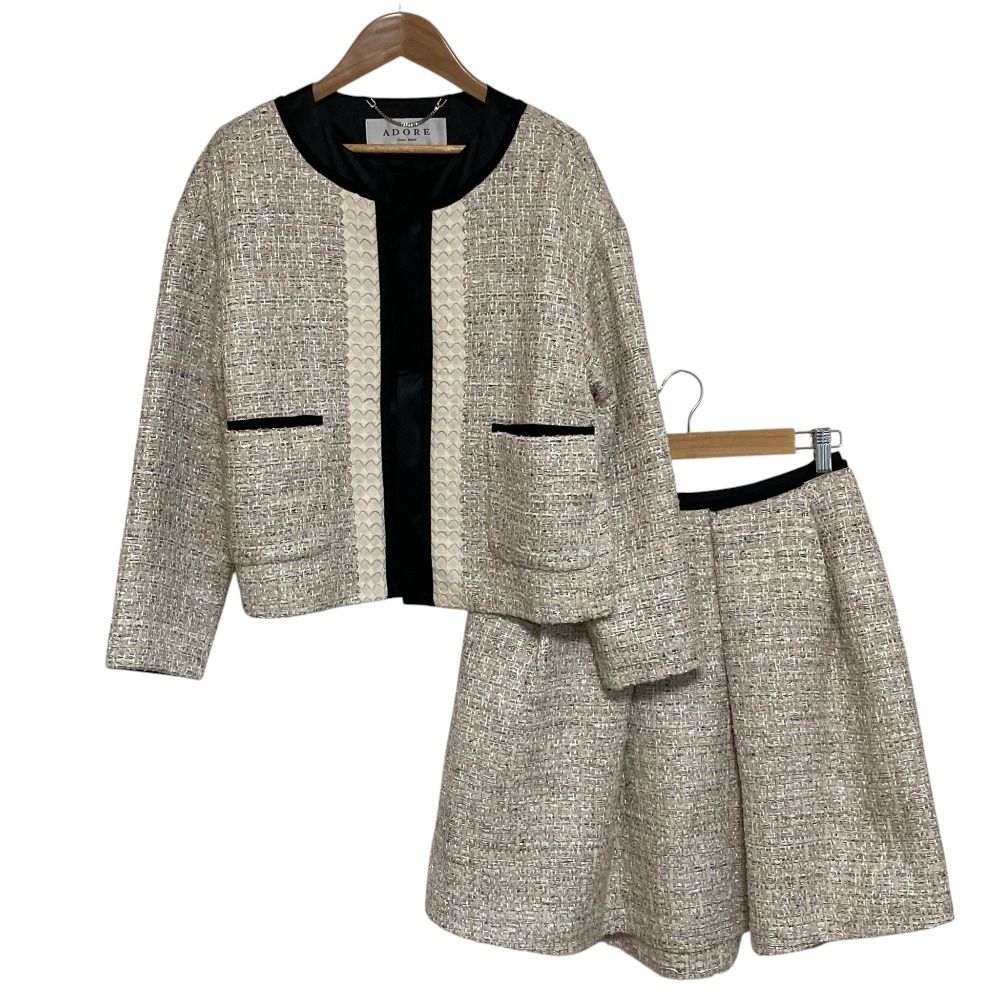 美品 ADORE アドーア ツイード ノーカラージャケット スカート
