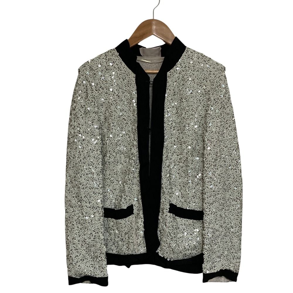 LANVIN COLLECTION - LANVIN COLLECTION ノーカラージャケット 36(XS位) 【古着】【中古】 美品 LANVIN ランバン 総スパンコール ノーカラージャケット サイズXS