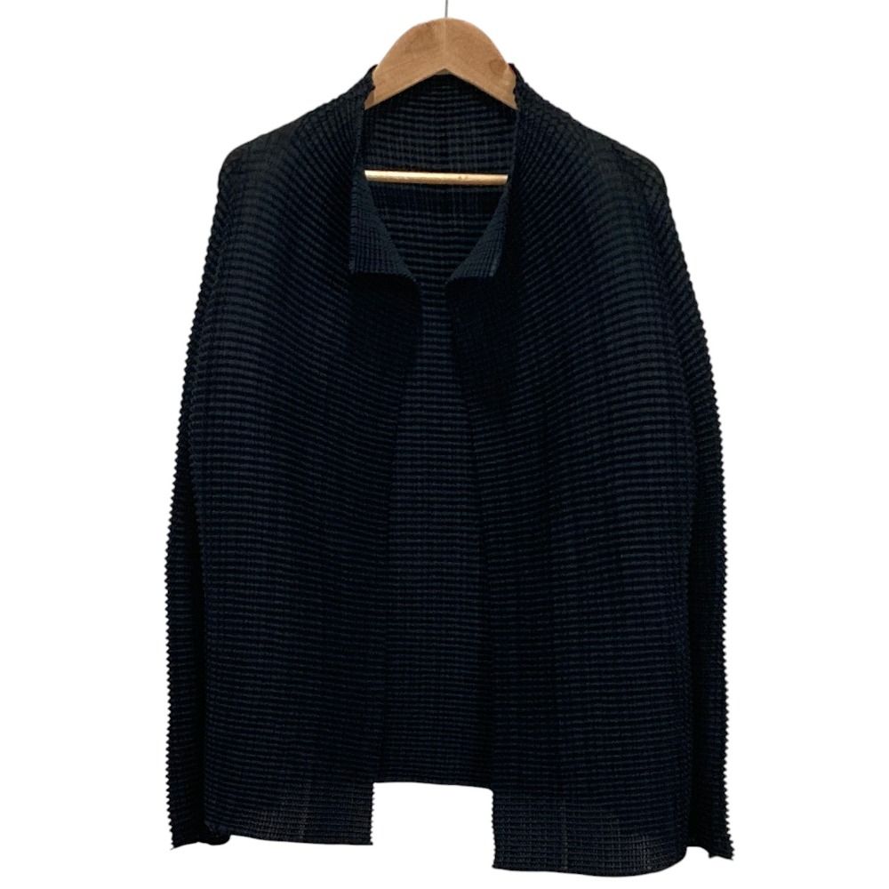 良品 25SS ISSEY MIYAKE イッセイミヤケ WOOLY PLEATS プリーツカーディガン IM51FJ406 サイズ2 ブラック レディース 古着 中古 USED