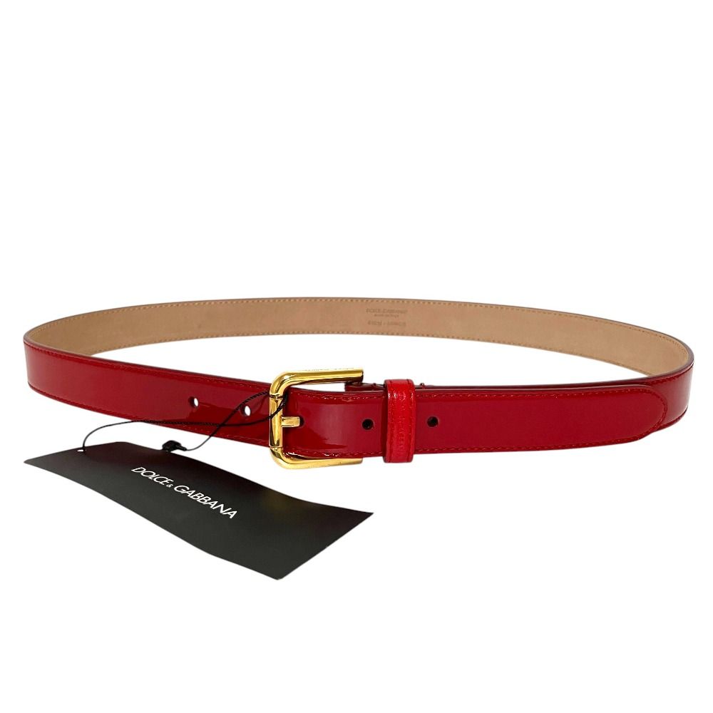 DOLCE & GABBANA レザー ベルト レッド 未使用 DOLCE&GABBANA ドルチェ&ガッバーナ パテントレザー ベルト