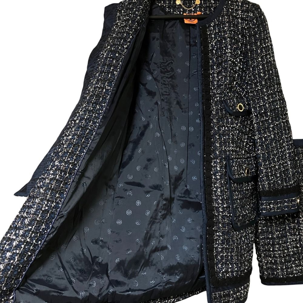 美品 TORY BURCH トリーバーチ ラメ ツイード ノーカラーコート