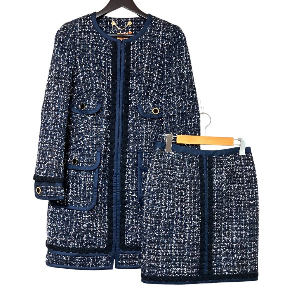 美品 TORY BURCH トリーバーチ ラメ ツイード ノーカラーコート