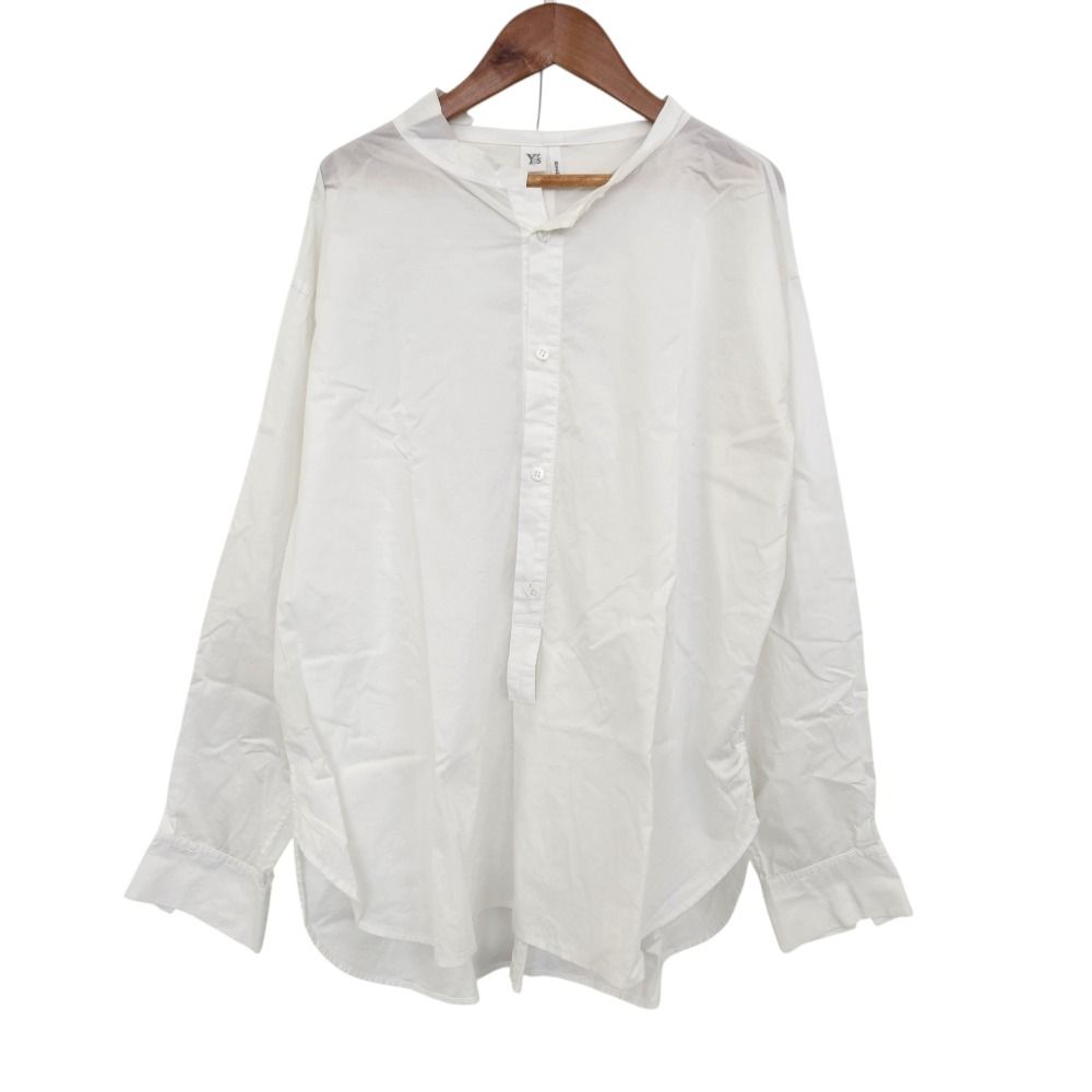 ワイズ y's 長袖シャツ ブラウス 白 紺 切替え〜 ヨウジヤマモト 美品 Y'S ワイズ ヨウジヤマモト スタンドカラー ハーフボタン プル