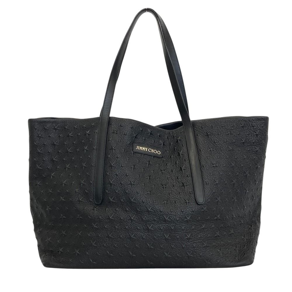 美品 JIMMY CHOO ジミーチュウ PIMLICO スターエンボス グレイニーレザー トートバッグ ブラック メンズ レディース 古着 中古 USED