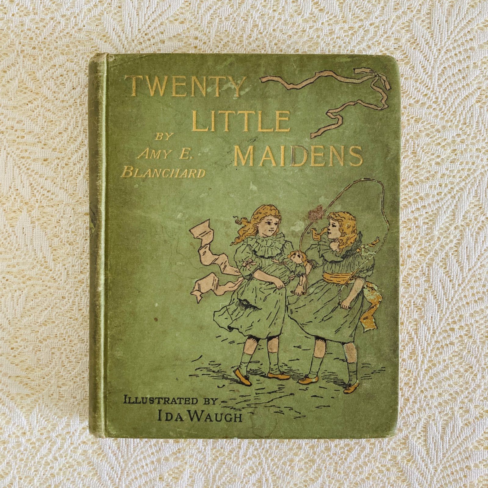 L911洋書古書1923年エイナルネイマンが挿絵を添えた希少なアンティークブック Ida Waugh 挿絵のアンティークブック Twenty Little Maidens 1893年