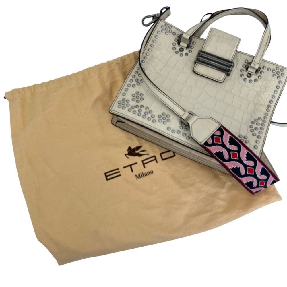 ETRO エトロ スタッズ クロコ型押し 2WAY レインボーバッグ ショルダー