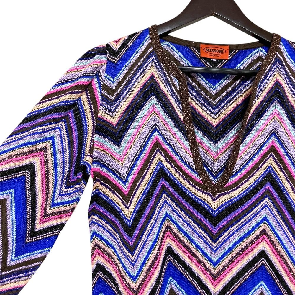 美品 MISSONI ミッソーニ 七分袖 ミニ丈 Vネック ラメ糸 シルク