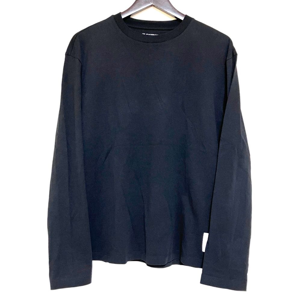 美品 JIL SANDER+ ジルサンダープラス ロゴラベル 長袖 オーガニックコットン Tシャツ ロンT J47GC0002 Sサイズ ブラック メンズ 古着 中古 USED