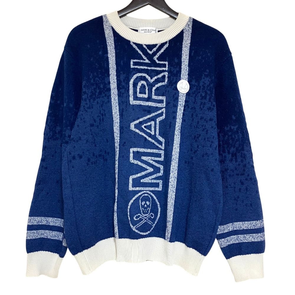 MARK&LONA マークアンドロナ セーター ネイビー サイズ→M 美品 MARK&LONA マークアンドロナ ロゴ ウール 長袖 ニット セーター