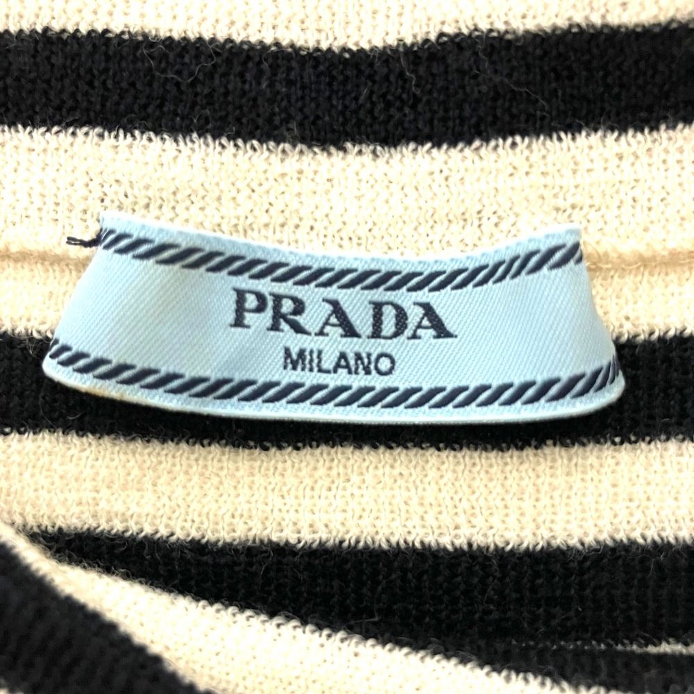 美品 23SS PRADA プラダ 胸ロゴ刺繍 スーパーファインウール ボーダー