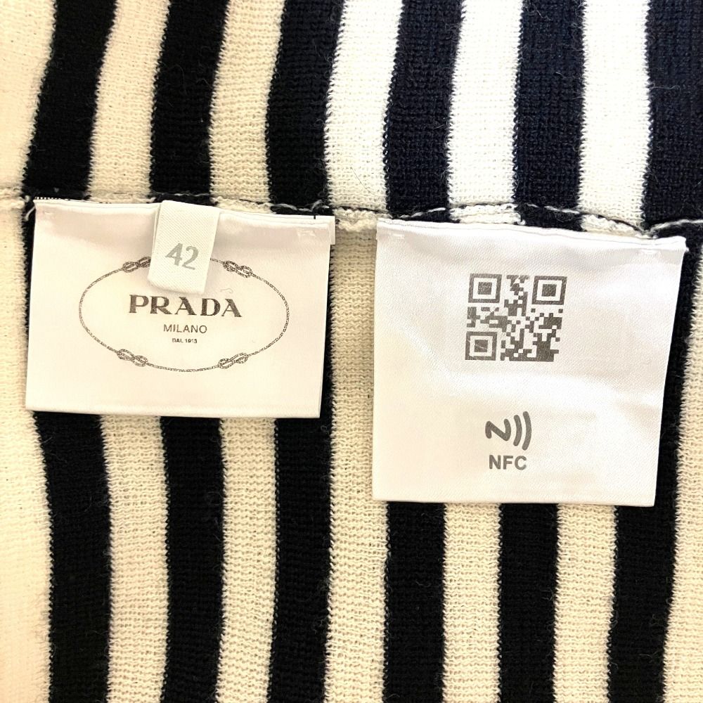 美品 23SS PRADA プラダ 胸ロゴ刺繍 スーパーファインウール ボーダー