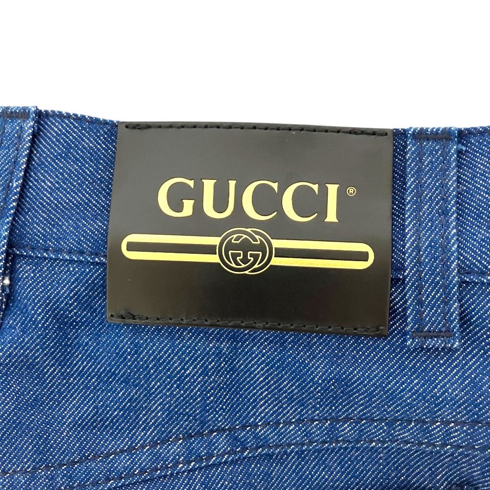 美品 GUCCI グッチ ミモレ丈 カットオフ トラペーズ デニムスカート