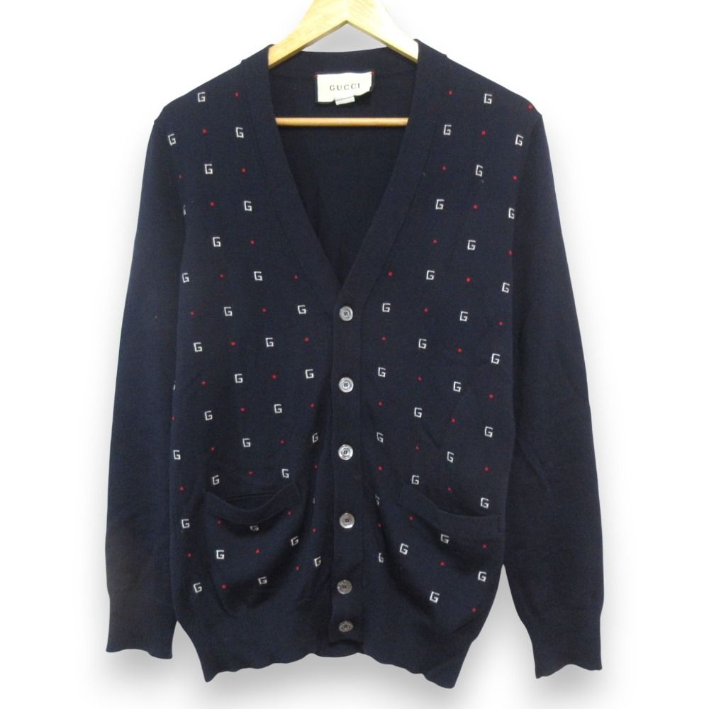美品 GUCCI グッチ Gモチーフ ジャガード ウール ニットカーディガン