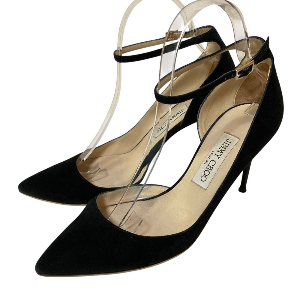 極美品✨Jimmy Choo アンクルストラップ スエードパンプス黒25㎝ 良品 JIMMY CHOO ジミーチュウ スエード ポインテッドトゥ アンクル