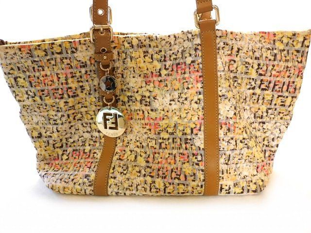 フェンディ ■ 8BH215 ズッキーノ トートバッグ キャンバス×レザー マルチカラー チャーム FENDI □8F