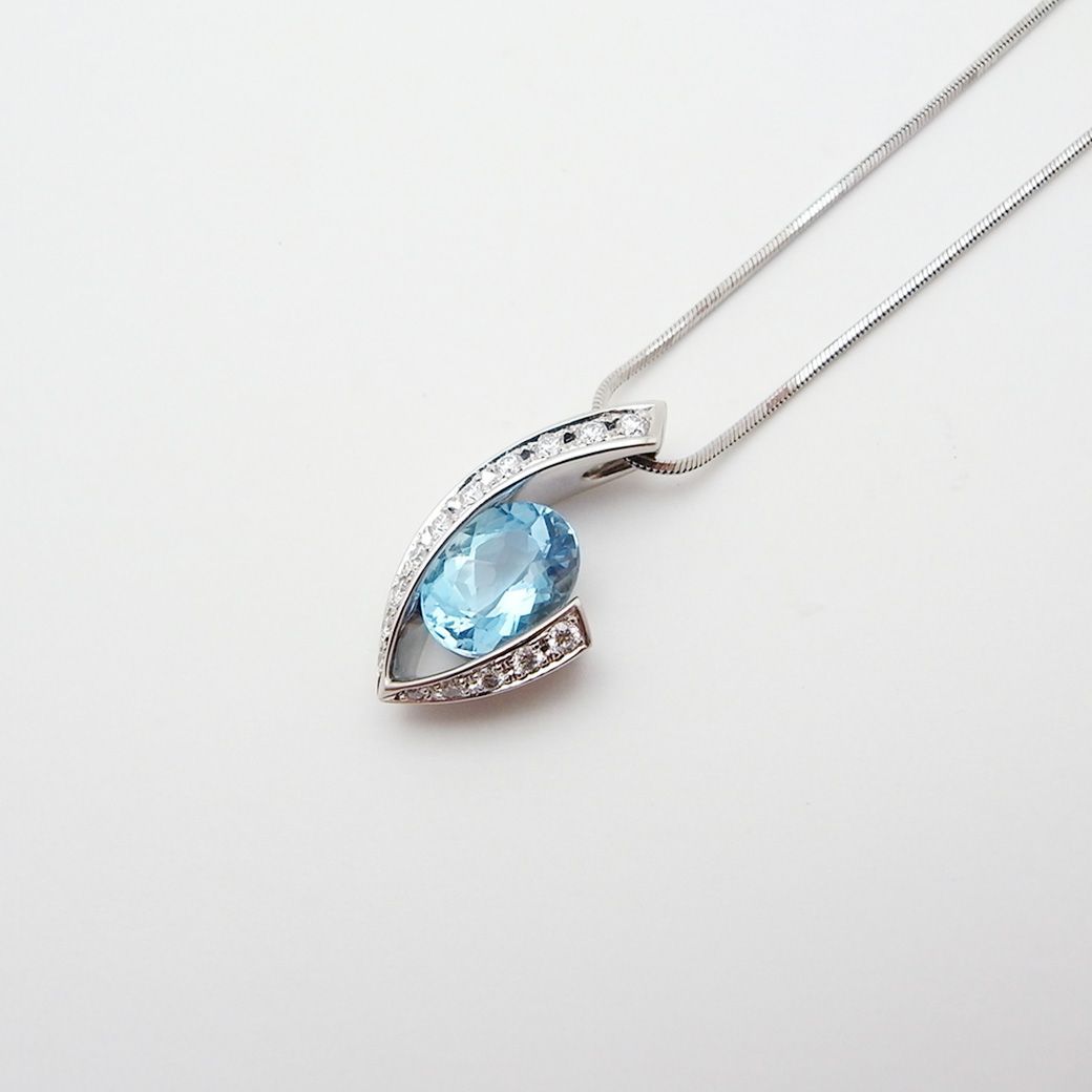 ポーラ アクアマリン ダイヤモンド ペンダント ネックレス 1.40ct 0.20ct Pt900 ソーティング 付き SAランク