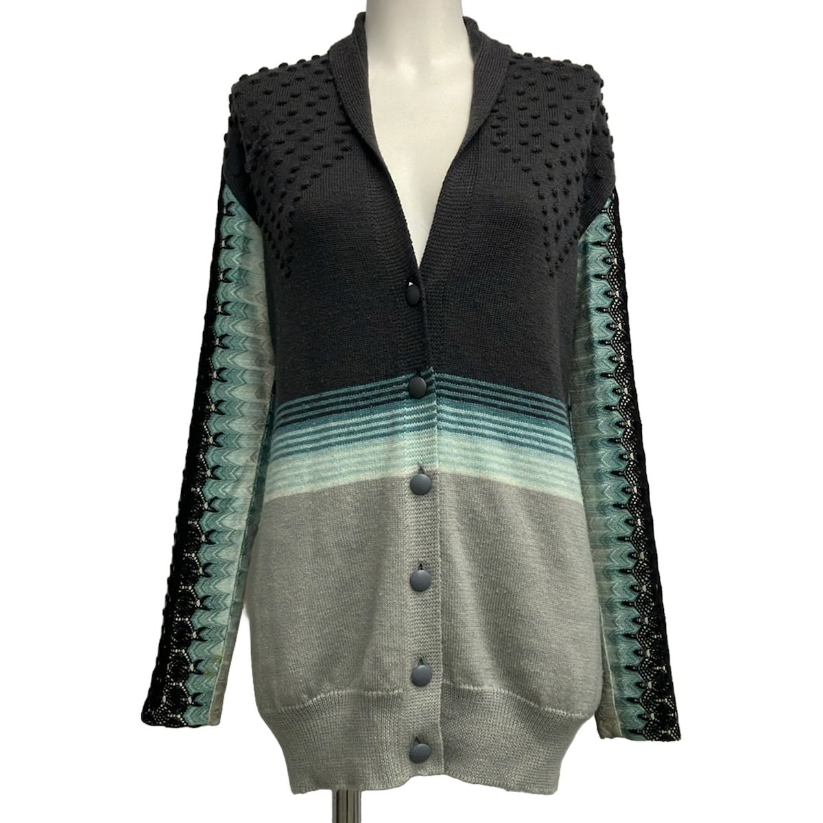 MISSONI(ミッソーニ) カーディガン サイズ42 M レディース - ダークグレー×ライトブルー×マルチ 長袖
