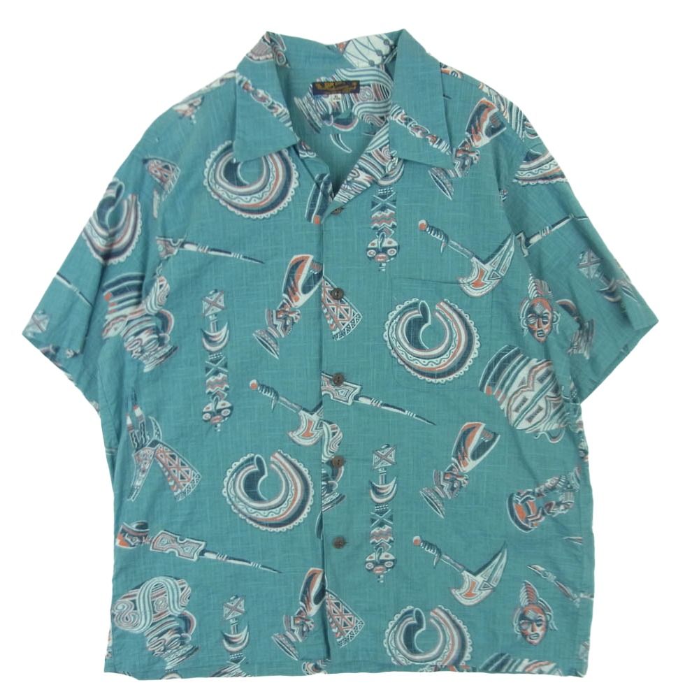 SUN SURF サンサーフ SS38410 SLUBYARN OPEN SHIRTS NATIVE MASKS ネイティブ マスク 総柄 抜染プリント コットン リネン 半袖 アロハ シャツ XL 17 - 17.5【中古】