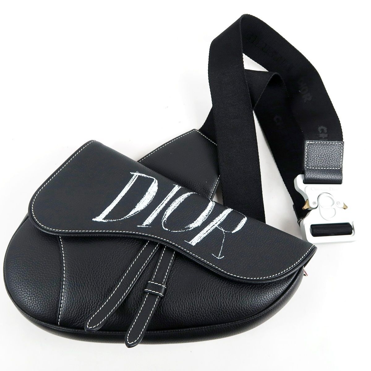 ブラックカーフスキンレザー サドルバッグ CDロゴ 新品同様・未使用】Christian Dior ディオール ロゴプリント サドル