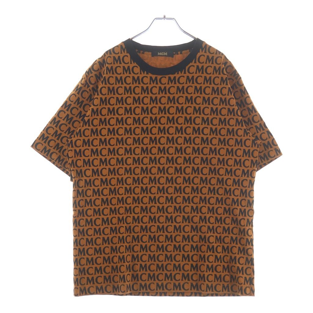 MCM (エム シー エム) Monogram Print T-shirt モノグラムプリント 総柄 リンガー 半袖Tシャツ カットソー ブラウン
