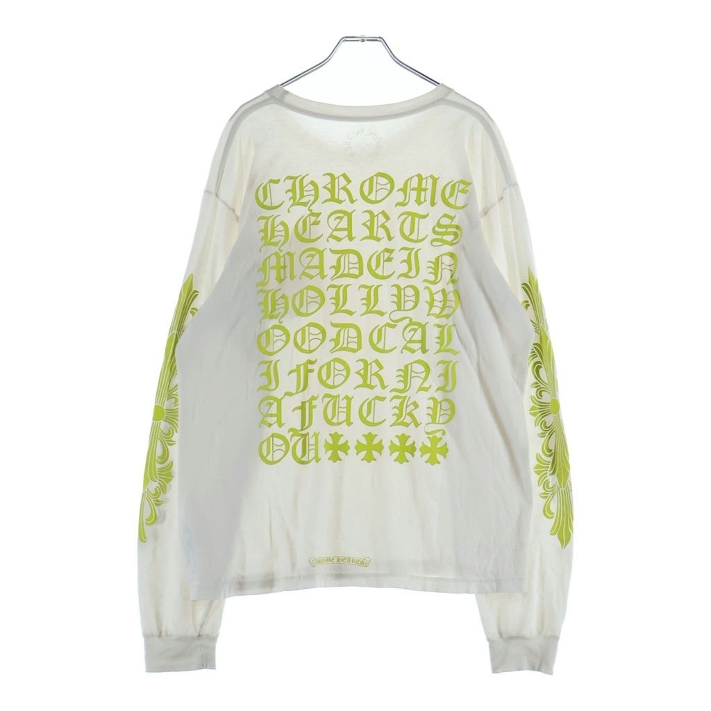 CHROME HEARTS (クロムハーツ) ヴァーティカルロゴ ロングスリーブTシャツ 長袖Tシャツ カットソー 袖フローラル ホワイト