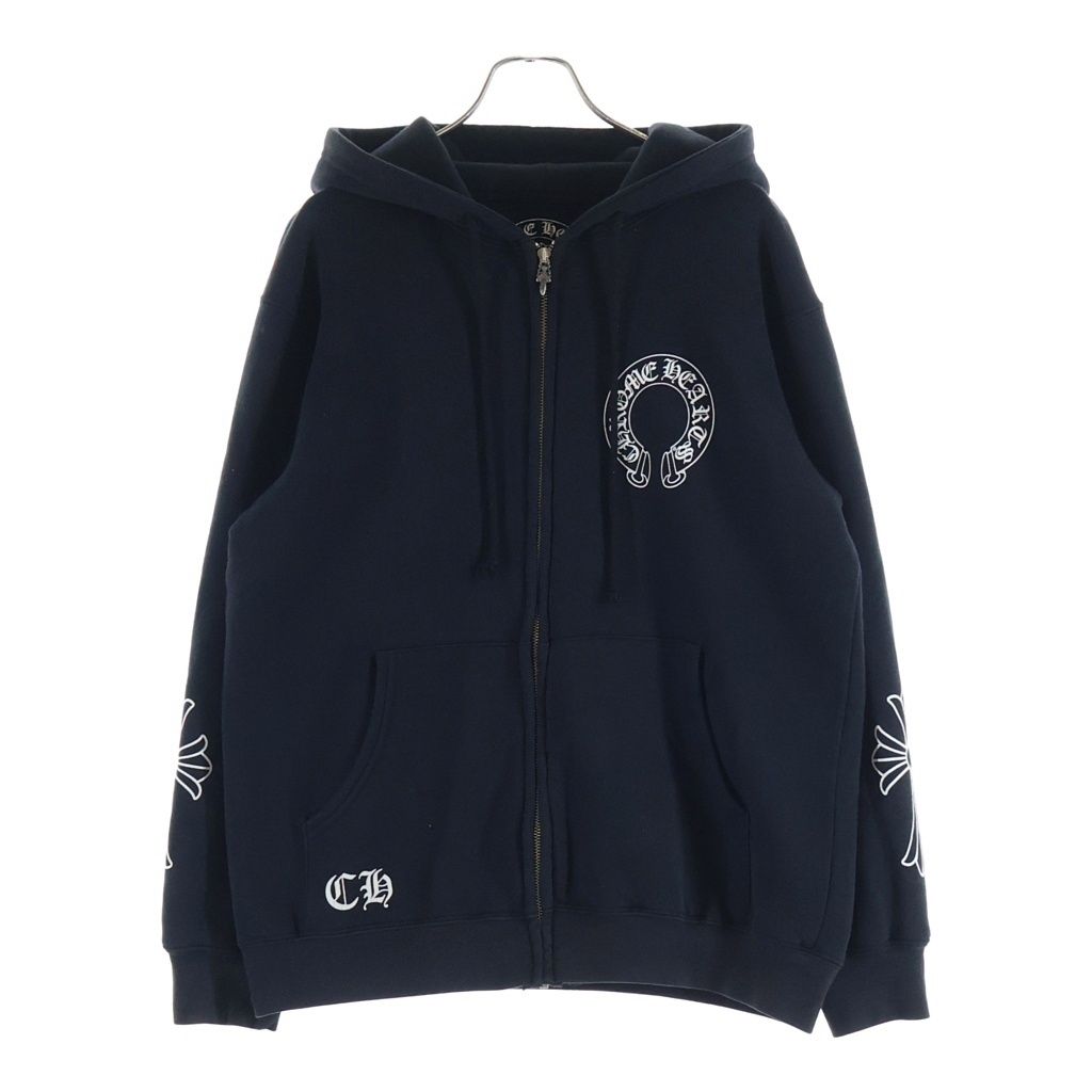 CHROME HEARTS (クロムハーツ) SWTSHRT HD ZIP 袖CHクロス バックスクロールラベルプリント ジップパーカー