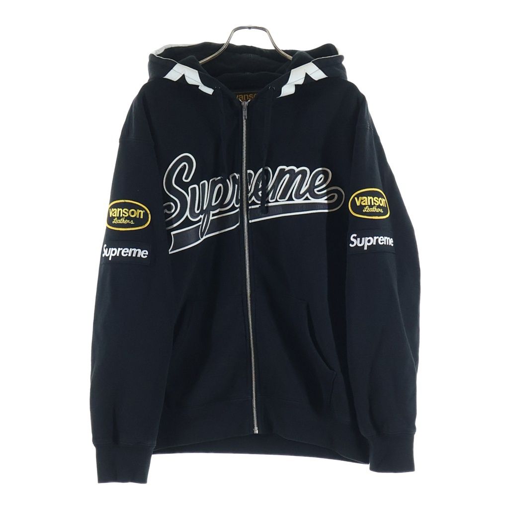 SUPREME (シュプリーム) 21SS ×VANSON LEATHER SPIDER WEB ZIP UP HOODED SWEATSHIRT バンソン レザー スパイダー ウェブ ジップアップパーカー フーディ ブラック