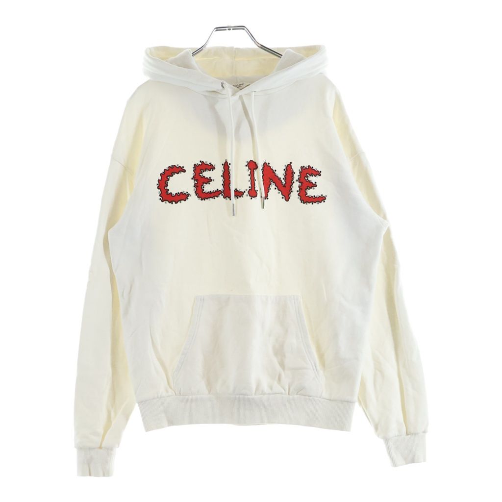 CELINE (セリーヌ) 23SS RHINESTONE HOODIE 2Y88B670Q ラインストーンロゴ プルオーバーパーカー フーディ ホワイト