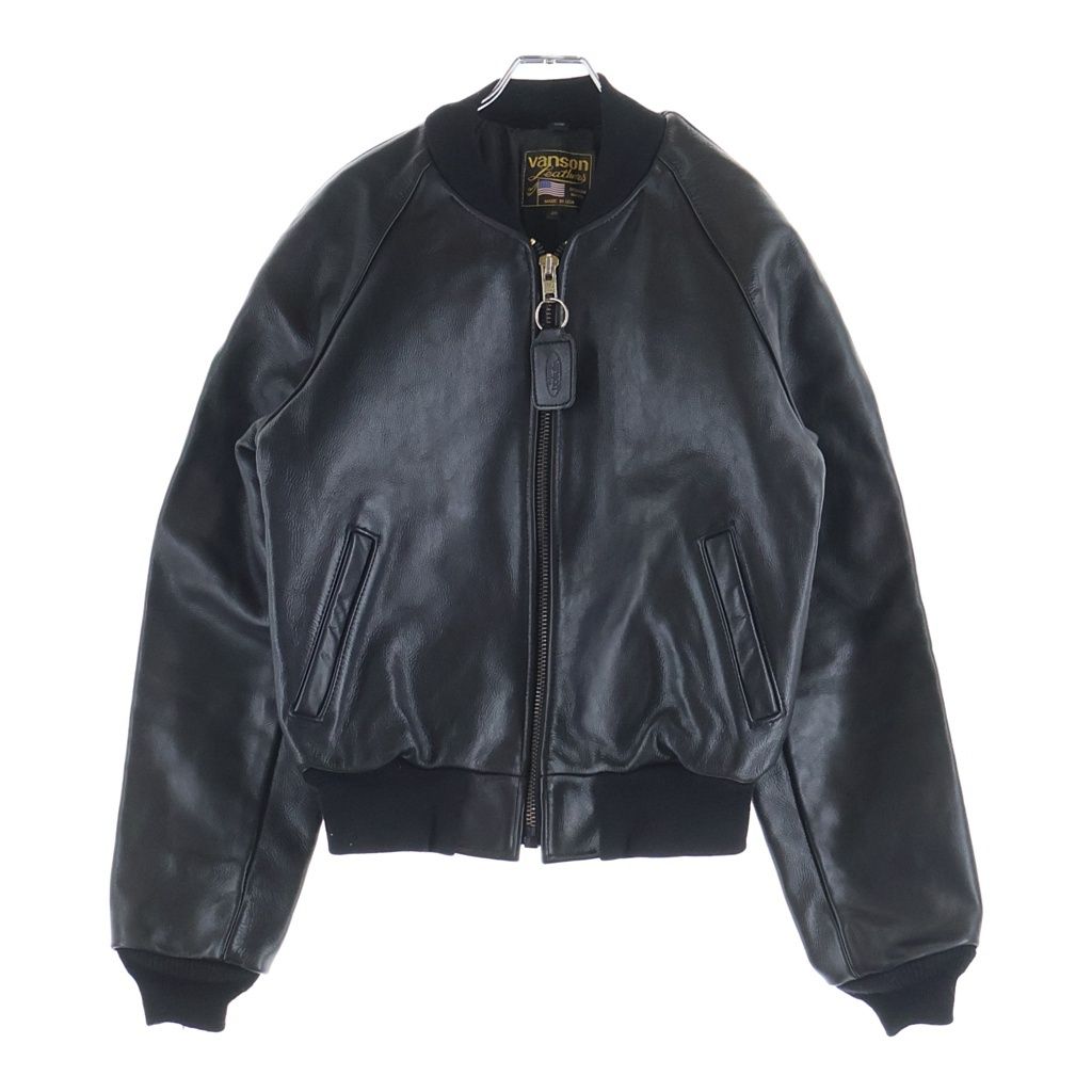 VANSON (バンソン) Team Jacket カウレザー ジップアップ フライト ボンバー チームジャケット ブラック 18864